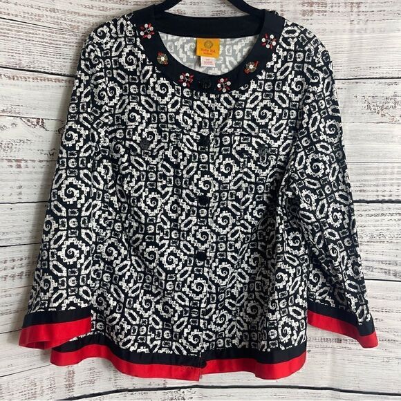 Ruby Rd. jacket Womens size 16 button up beaded Neck line  3/4 sleeve - Picture 2 of 10